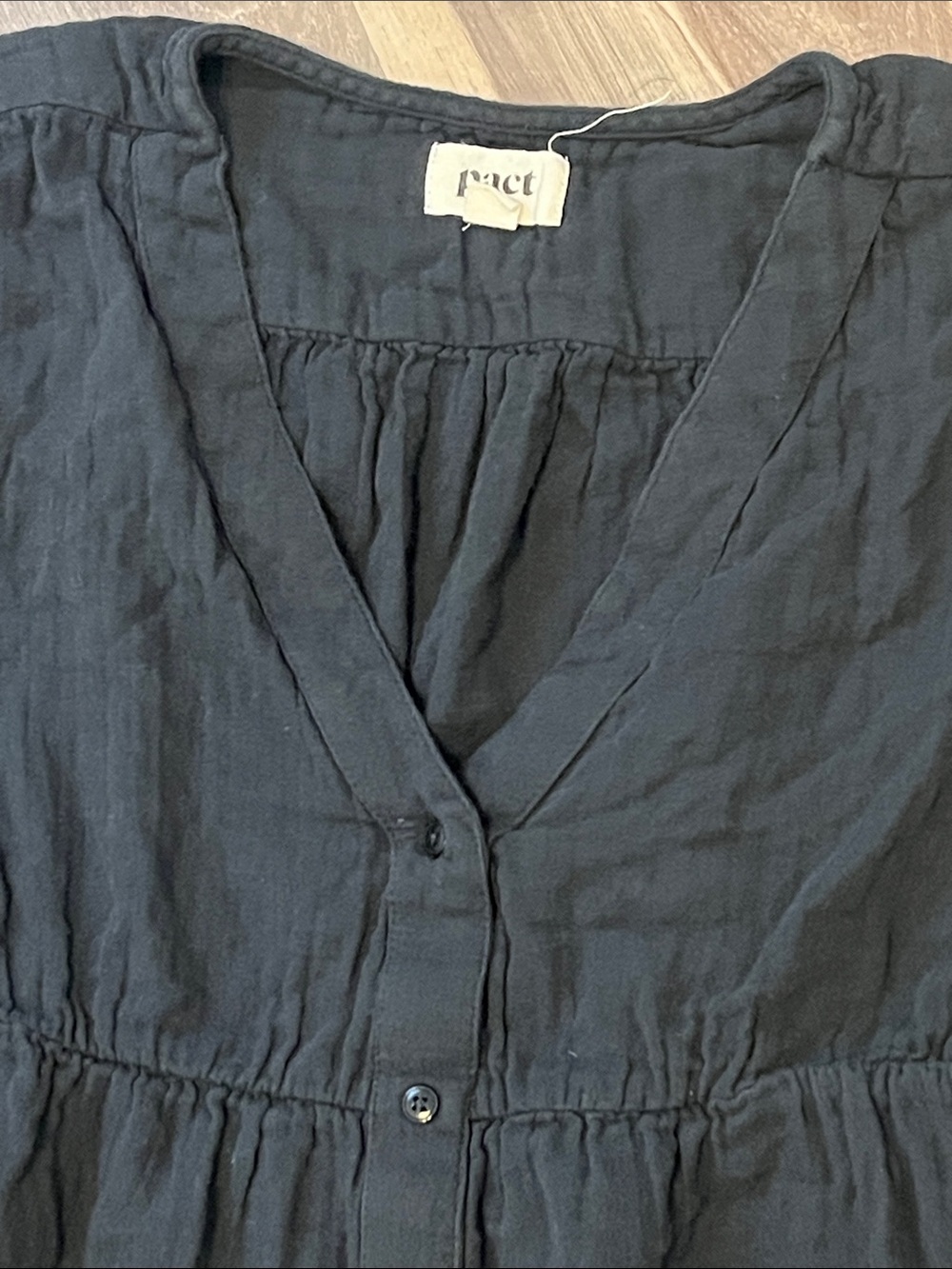 Womens PACT 100% Cotton Black Button-Front Tiered Dress - Picture 3 of 8